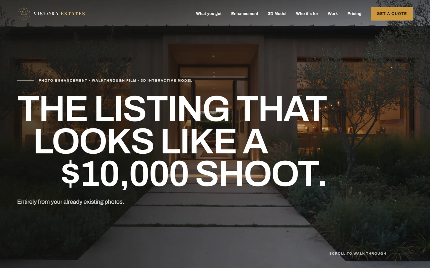 The Vistora Estates website, scrolled from top to bottom